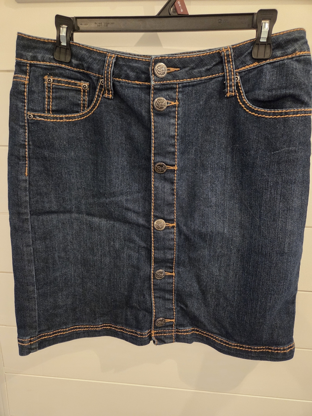 Earl Jeans Dark Blue Denim Button-Front Maxi Skirt with Contrast Stitching